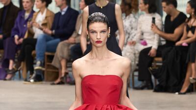 Carolina Herrera's famous gowns came without the usual petticoats, an "undone" update. Photo: Carolina Herrera