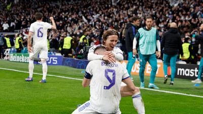 Benzema after his hat-trick. Reuters