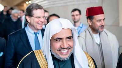 Mohammad Abdulkarim Al Issa and religious leaders of his delegation visit the POLIN Museum of the History of Polish Jews. AFP