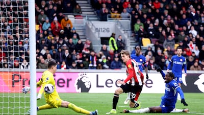 Mads Roerslev of Brentford scores his team's first goal. Getty Images