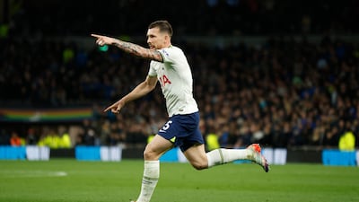 Pierre-Emile Hojbjerg celebrates scoring Tottenham's second goal. Action Images