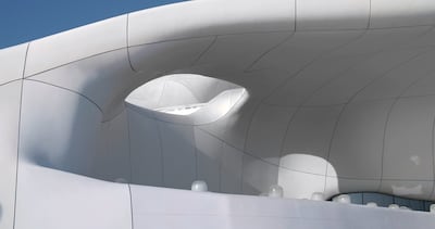 The restaurant terrace at teamLab Phenomena Abu Dhabi looks out over blue skies and seas. Photo: teamLab Architects / Vincent Hecht