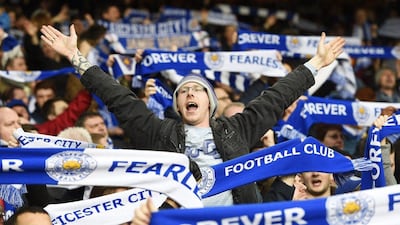 Leicester City fans cheer for their team during the Premier League match between Crystal Palace and Leicester City at Sellhurst Park in London, Britain, 19 March 2016. Leicester won 1-0. EPA/FACUNDO ARRIZABALAGA
