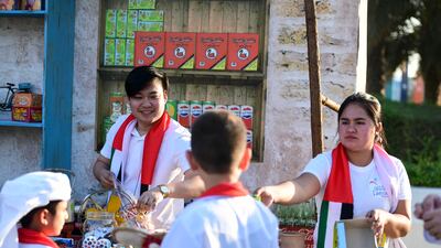 A traditional grocery counter recreates old Emirati culture outside of the library, which contains about 400,000 volumes