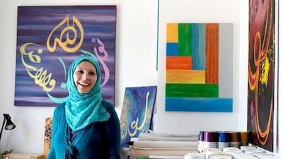 The Belgium-born artist Sarah Sillis in her home studio in the Al Reef area of Abu Dhabi. Courtesy Christopher Pike / The National