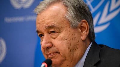 UN Secretary General Antonio Guterres at a climate briefing at UN headquarters in New York on Thursday. AFP