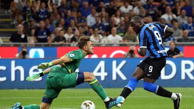 Inter's Romelu Lukaku scores. EPA