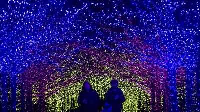 Visitors attend the 34th annual Stockbridge Main Street at Christmas light show, at Naumkeag gardens in the town in Massachusetts, US. AFP