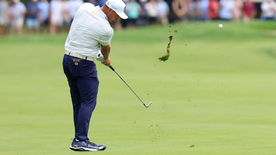 Bryson DeChambeau of Crushers GC plays a shot on the eighth hole during day three of LIV Golf Indianapolis at The Club at Chatham Hills in Westfield, Indiana. Getty Images / AFP