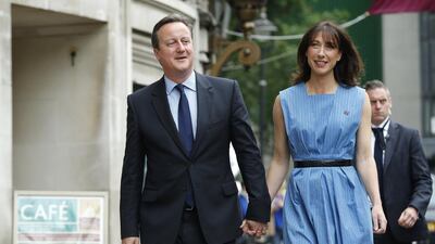Britain’s prime minister David Cameron and his wife Samantha arrive to vote in London. in the EU referendum Alastair Grant / AP Photo