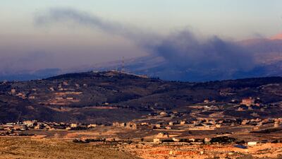 Smoke from an Israeli bombardment of the Lebanese village of Kfarshuba on Wednesday during increased cross-border tensions. AFP