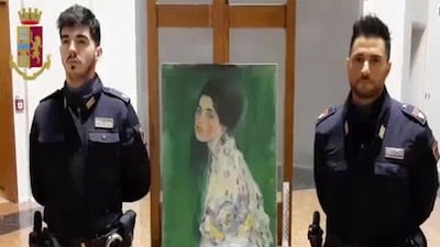 A painting found stashed inside a wall at an Italian museum has been confirmed as the stolen 'Portrait of a Woman' by Austria's Gustav Klimt, prosecutors said on January 17, 2020, two decades after it went missing. AFP / Polizia Di Stato / Italian State Police