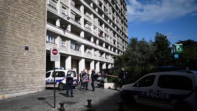 Police gather at the site where a car hit soldiers on patrol in Levallois-Perret. Stephane De Sakutin.