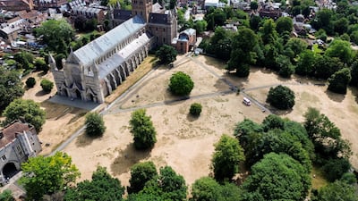 Sun-scorched grassland around St Albans Cathedral. Reuters