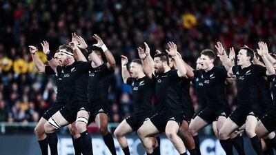 Kieran Read of New Zealand leads the haka before they finished a 3-0 Test series whitewash of Wales on Saturday. Anthony Au-Yeung / Getty Images / June 25, 2016