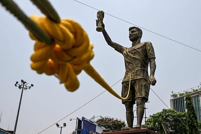 The statue of Lionel Messi on Kolkata has been tied with ropes amid safety concerns. AFP