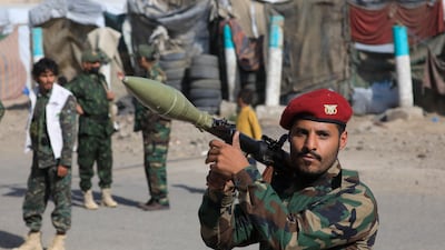 A Houthi fighter carries a rocket-propelled grenade launcher during a campaign to mobilise more fighters amid an escalation of fighting, in Sanaa, Yemen. EPA