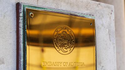 Brass sign on the Algerian embassy in Marylebone, London. Photo: Alamy