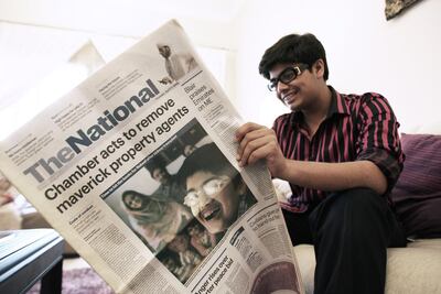 Nabeel Kamran at his home in Sharjah five years after his story about organ transplant was published in The National in 2008. Pawan Singh / The National