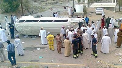 Eight people including two Emiratis were killed in the early hours of June 15, 2017 when the bus they were travelling in collided with a trailer lorry in central Oman. Saleh Al-Shaibany for The National