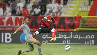 Grafite shoots on goal during Ahli's 5-1 win over Shabab at Al Rashid Stadium. Mike Young / The National