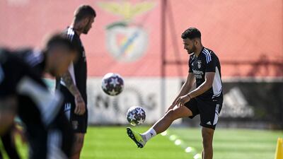Benfica striker Goncalo Ramos trains on April 10, 2023, on the eve of the Portuguese league leaders' Champions League quarter-final clash against Inter Milan. AFP