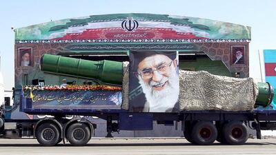 Tehran’s missile-testing appears to be an attempt to send a message that last year's nuclear deal and new sanctions in January will not stop it developing weapons, such as this missile – complete with poster of Ayatollah Ali Khamenei – photographed in September last year. Raheb Homavandi / Reuters