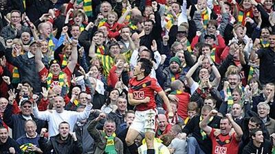 Manchester United's Ji-Sung Park celebrates in front of his home fans after scoring the winner in a 2-1 Premier League victory over Liverpool at Old Trafford yesterday.