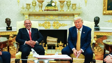 US President Donald Trump with Bahrain's Crown Prince Salman bin Hamad Al Khalifa in the Oval Office in July. EPA