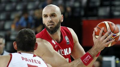 Poland's Marcin Gortat of the Washington Wizards shown against Russia on Sunday at EuroBasket 2015. Sebastien Nogier / EPA
