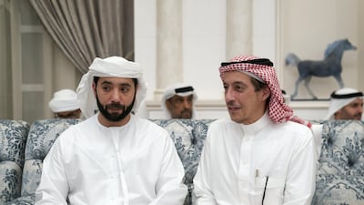 Turki Al Dakheel, Ambassador of Saudi Arabia to the UAE, offers condolences to Sheikh Hazza bin Sultan.