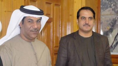 The UAE's ambassador to Afghanistan Juma Al Kaabi, who died from wounds sustained in the Kandahar attack, and Kandahar governor Hamayoun Azizi, who was severely wounded. The picture was taken on January 10, 2017, shortly before the twin blasts. Kandahar Gov Office Handout / EPA