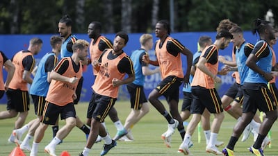 Players during the training session. EPA