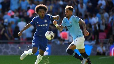 Willian, left, appeared as a second-half substitute for Chelsea in the Community Shield defeat to Manchester City. Reuters