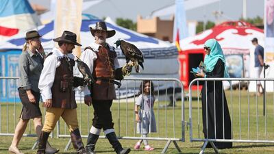 Austrian falconers show off their birds at the International Festival of Falconry in Abu Dhabi in 2014. Sarah Dea / The National