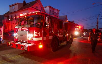A Boston Fire Department truck crew patrols for signs of gas leaks or fires in Lawrence, Massachusetts. EPA