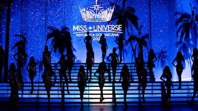 Participants pose during the Miss Universe Dominican Republic 2025 coronation at the National Theatre in Santo Domingo. EPA