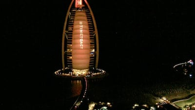 The Burj Al Arab will be illuminated with the hashtag #TimetoAct until Friday in support of “End Sexual Violence in Conflict”, an ongoing four-day global summit in London.