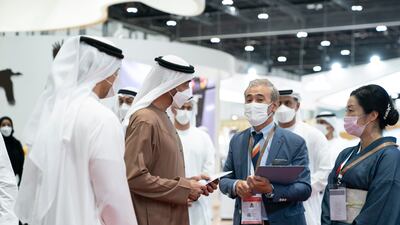 Sheikh Mohamed bin Zayed, Crown Prince of Abu Dhabi and Deputy Supreme Commander of the UAE Armed Forces, talking to participants.