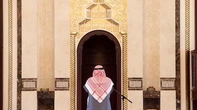 A muezzin at Masjid Al Rahim mosque in Dubai Marina performs Asr prayer during Ramadan. Jaime Puebla / The National