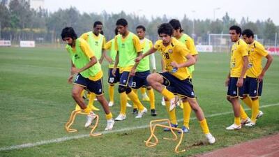 The UAE Under 19 team go through their training drills yesterday. Courtesy of Ali Saif Ali Alsaadi