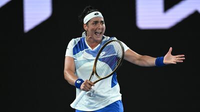 Ons Jabeur reacts during her second round match. EPA