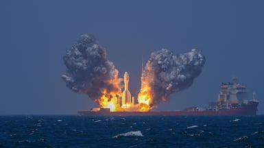 The Gravity-1 commercial rocket launches from the Taiyuan Satellite Launch Centre, carrying nine satellites to their designated orbits, off the coast of Shanghai, China. AFP