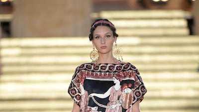 The Alta Moda presentation unfolded in Sicily's Tempio della Concordia. Courtesy Dolce & Gabbana