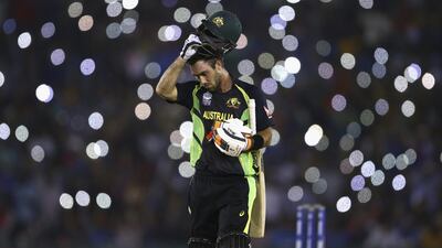 Glenn Maxwell of Australia looks dejected after being dismissed by Jasprit Bumrah of India during the ICC WT20 India Group 2 match between India and Australia at IS Bindra Stadium on March 27, 2016 in Mohali, India. (Photo by Ryan Pierse/Getty Images)