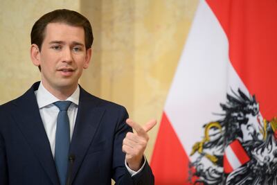 Austrian Chancellor Sebastian Kurz attends a press conference in Vienna. EPA