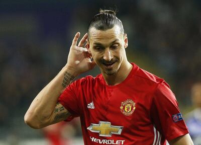 Manchester United's Zlatan Ibrahimovic reacts during the Europa League, quarter final, first leg against Anderlecht at the Constant Vanden Stock stadium in Anderlecht, Belgium, 13 April 2017. Julien Warnand / EPA