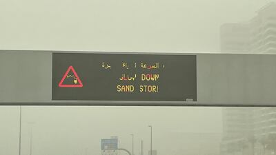 Members of the public were asked to follow guidance from authorities as strong winds kicked up sand and dust, greatly reducing visibility. Ramola Talwar/ The National