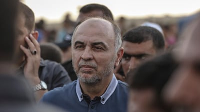 Maher Salah, prominent leader in the Hamas Palestinian Islamist movement and head of Hamas abroad, takes part in a protest along the Israel-Gaza border, in Jabalia, northern Gaza Strip in August 2018. AP