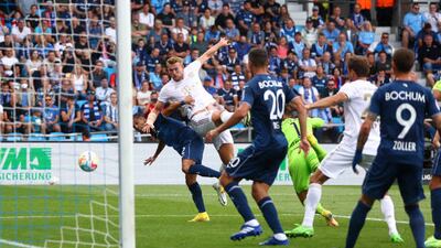 Matthijs de Ligt scores Bayern Munich's second goal against Bochum. Getty